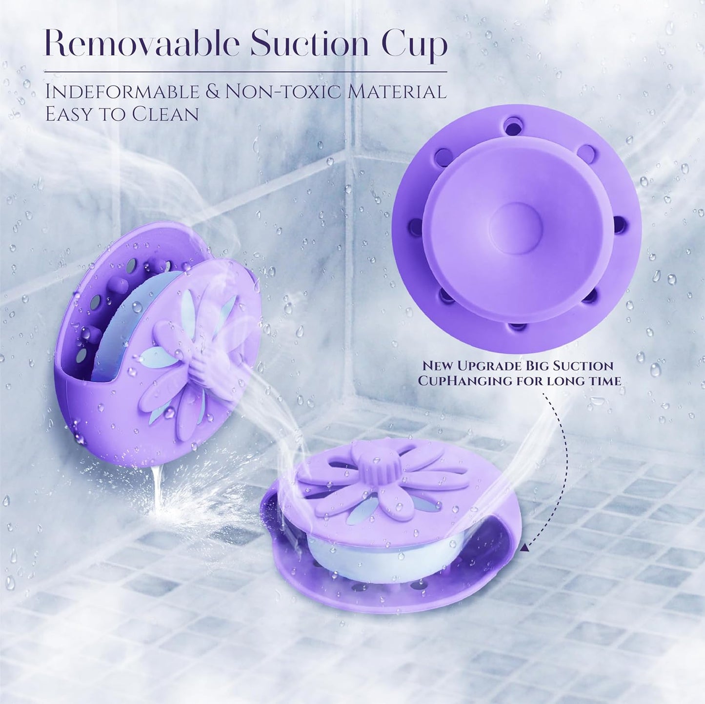 SHARLOVY Purple Shower Steamers Tray, Big Suction Cup Shower Steamer Tablet Holder Dish for Long Lasting Use, Flake Bath Bombs Container, Adornment Household Supply Car Decoration Yoga Decor