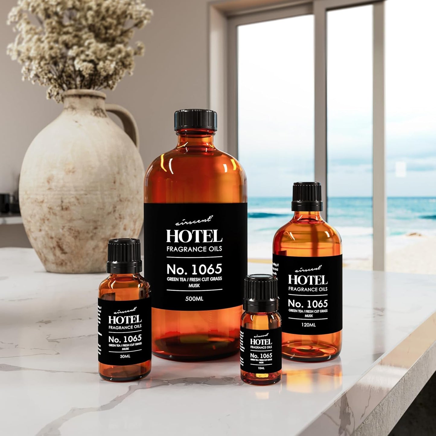 AirScent Hotel Diffuser Oil No. 1065 - Green Tea & Fresh Cut Grass - Premium Fragrance Oil for Ultrasonic and Waterless Diffusers and Crafting - 10 mL, 0.34 fl oz Glass Dropper Bottle