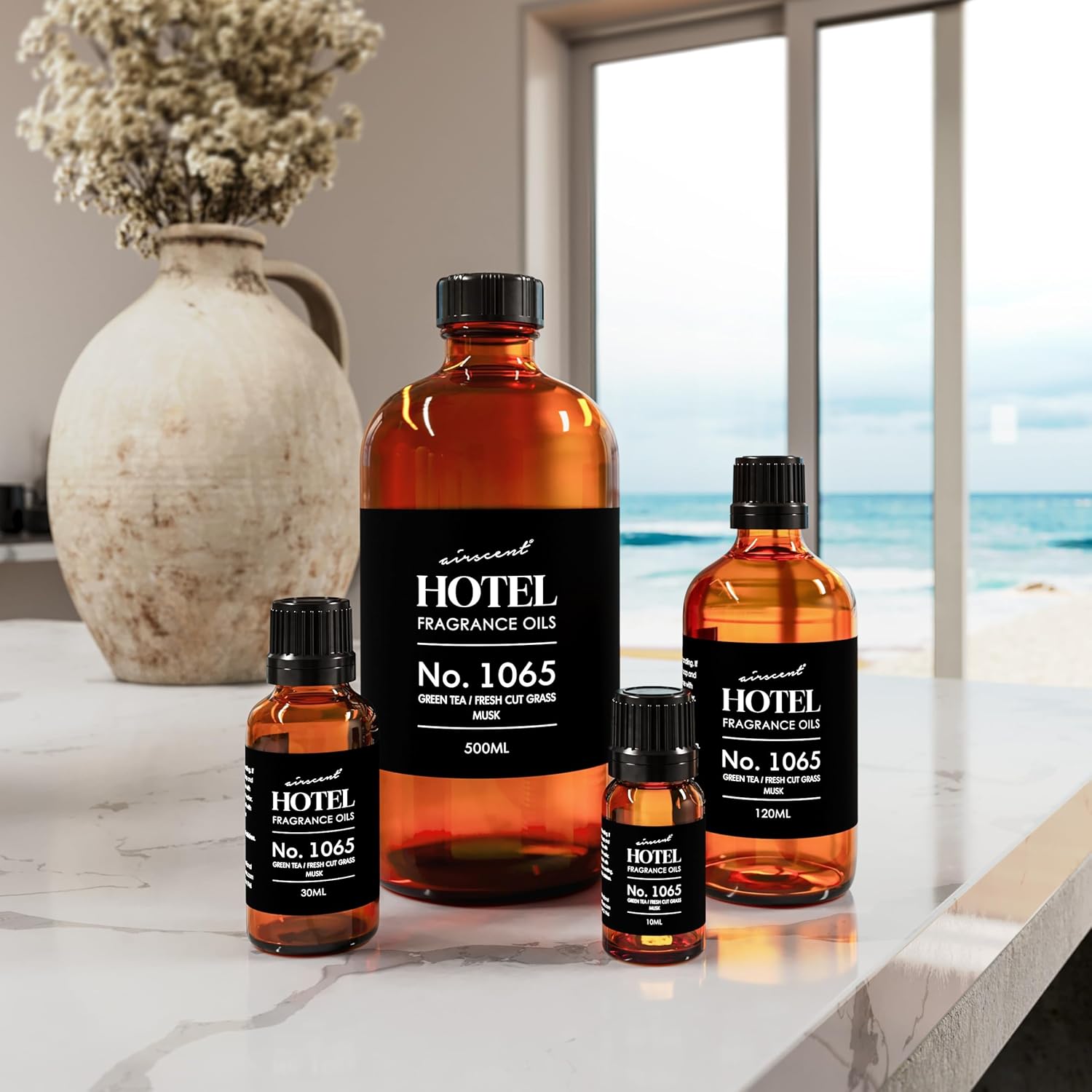 AirScent Hotel Diffuser Oil No. 1065 - Green Tea & Fresh Cut Grass - Premium Fragrance Oil for Ultrasonic and Waterless Diffusers and Crafting - 10 mL, 0.34 fl oz Glass Dropper Bottle