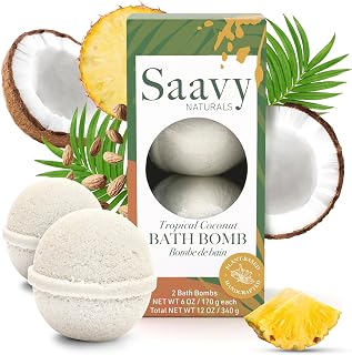 Saavy Naturals Bath Bombs – Relaxing Foaming Fizz Bubbles, Organic Bath Bombs for Women and Kids with Jojoba Oil - Gentle for Sensitive Skin - Made in USA - Tropical Coconut (1 Pack) - 12 oz