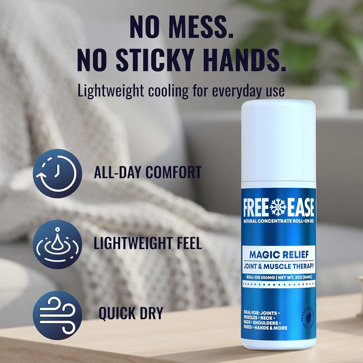 FREE EASE Magic Relief Roller - Light Solution | Roll On Gel for Muscle Recovery, Joint, Back, Shoulder, Knee & Neck Support | Fast Acting Menthol Topical Gel Roll On - Made in USA