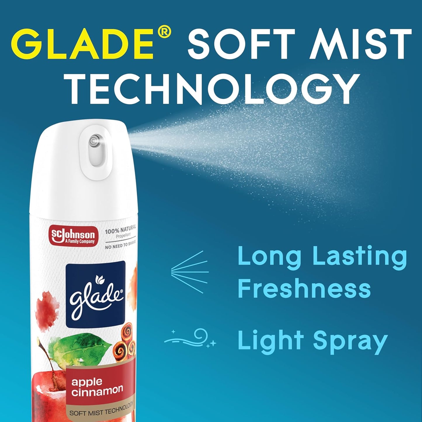 Glade Odor Fighting Soft Mist Air Freshener Room Spray, Apple Cinnamon, 7.3oz., 1 count