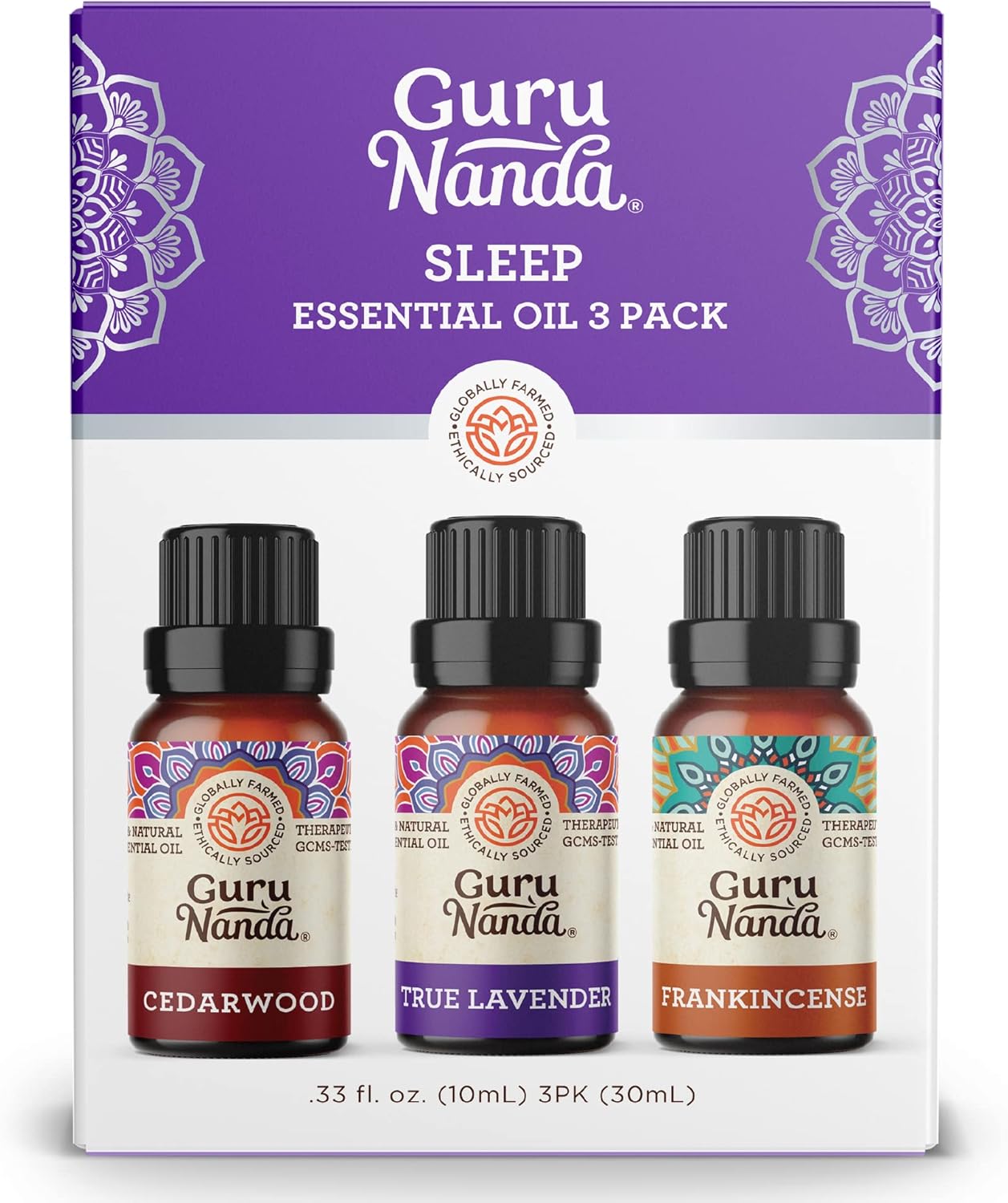 GuruNanda Sleep Essential Oil Set (Pack of 3 x 0.34 Fl Oz) - 100% Pure, Natural & Undiluted Cedarwood, Frankincense & Lavender Aromatherapy Oils for Diffuser - Perfect for Massages & DIY Recipes