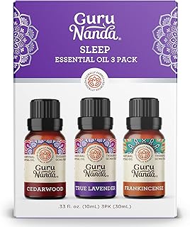 GuruNanda Sleep Essential Oil Set (Pack of 3 x 0.34 Fl Oz) - 100% Pure, Natural & Undiluted Cedarwood, Frankincense & Lavender Aromatherapy Oils for Diffuser - Perfect for Massages & DIY Recipes