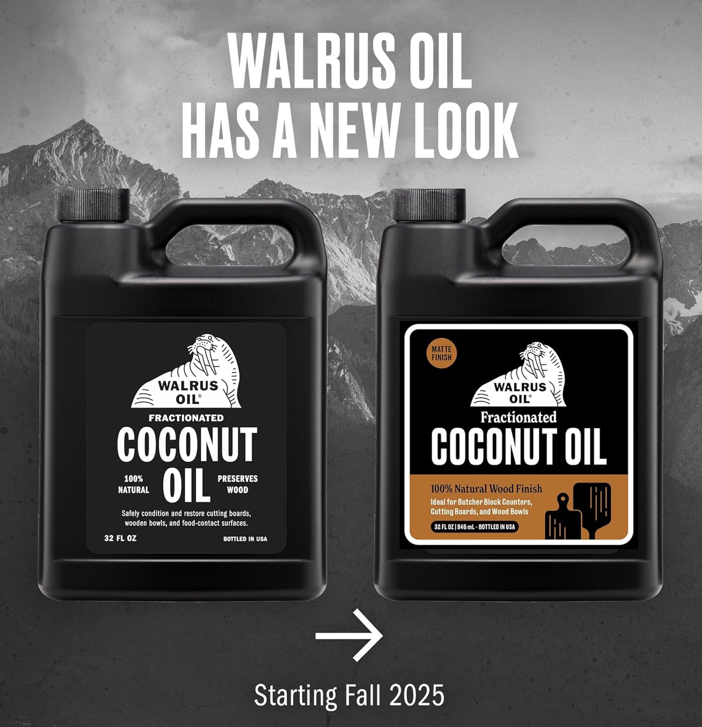 WALRUS OIL - Fractionated Coconut Oil, 100% Natural Wood Finish Conditioner and Cutting Board Oil, Food-Contact Safe, 32oz Jug