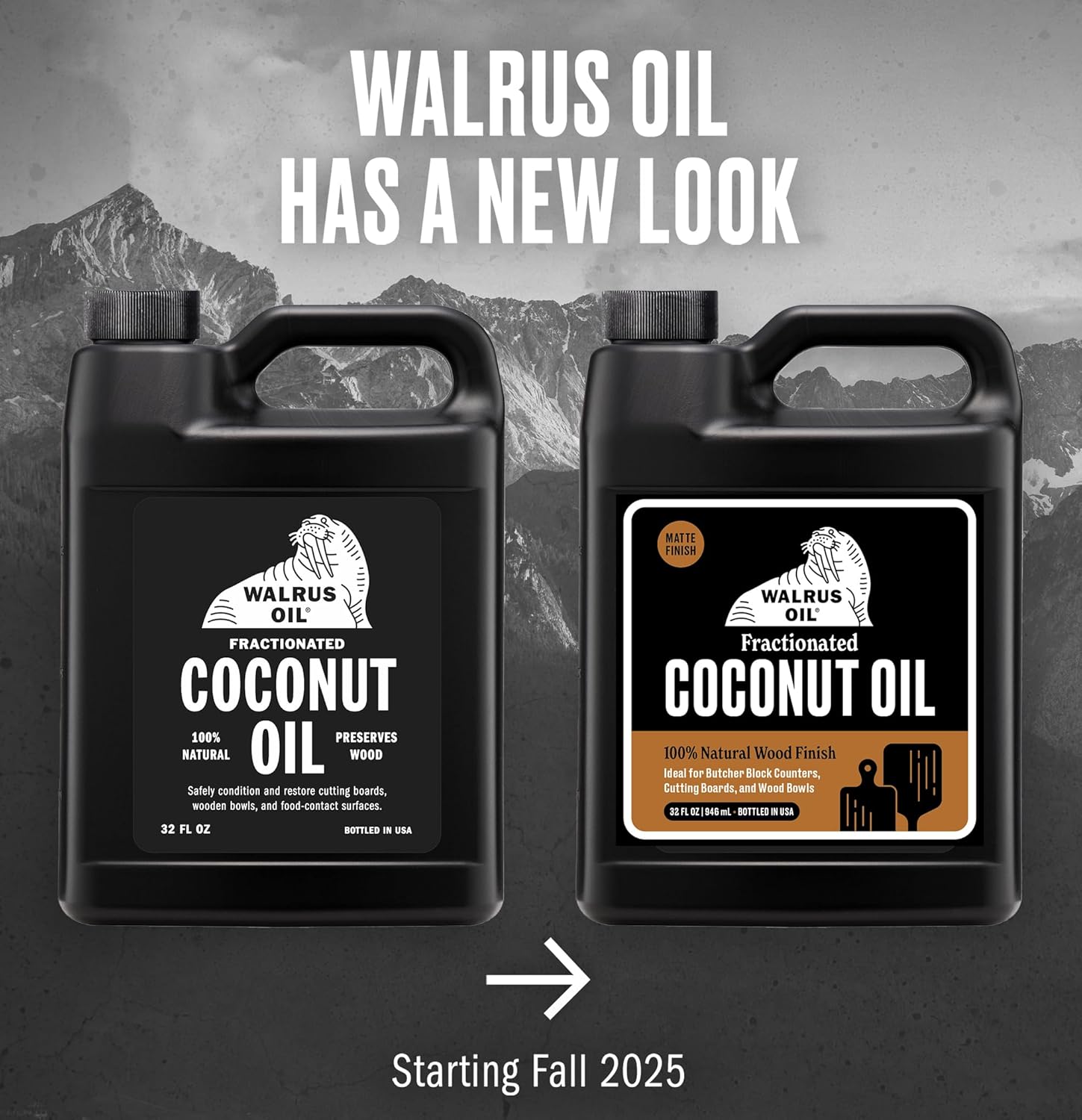 WALRUS OIL - Fractionated Coconut Oil, 100% Natural Wood Finish Conditioner and Cutting Board Oil, Food-Contact Safe, 32oz Jug
