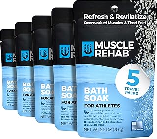 Muscle Rehab Epsom Salt Bath Soak 5 Travel Packets with Arnica and Magnesium for Muscle Pain Relief : Portable Foot Soak for Athletes and Active Recovery