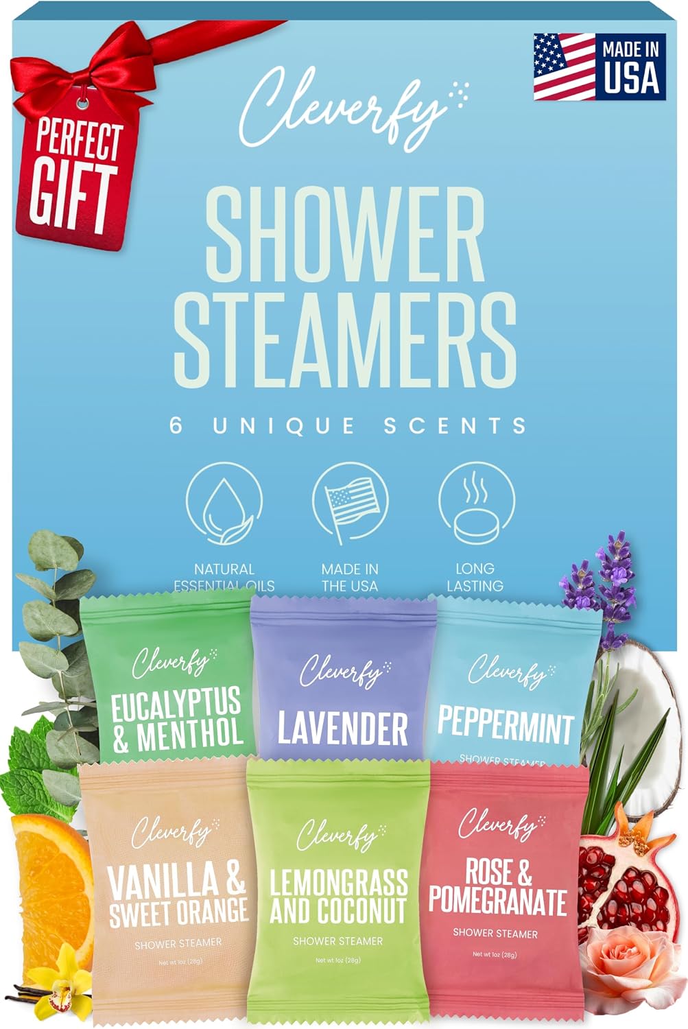 Cleverfy Shower Steamers Aromatherapy Gifts for Women and Men, 6 Tablets