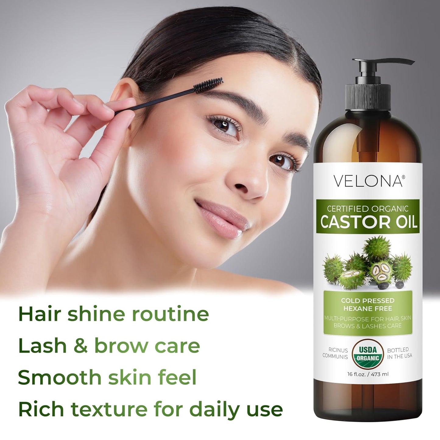 velona USDA Certified Organic Castor Oil - 1 Gallon / 128 Fl Oz | For Hair, Boost Eyelashes, Eyebrows | Cold pressed, Natural Oil, USP Grade | Hexane Free