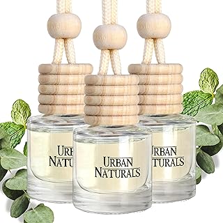 Urban Naturals Car Air Freshener Diffuser 3 Pack - Eucalyptus Spearmint Scent, 45+ Days Long Lasting Fragrance, Made in USA, Glass & Wood, Hanging Design + Vent Cip, Easy to Use