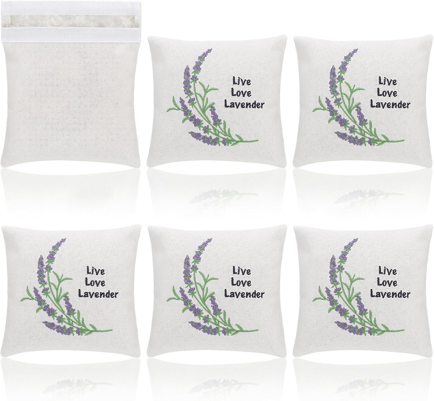 SATINIOR 6 Pack 6 x 6 Inch Embroidered Lavender Sachet Bags Sachet Empty Bags with Hook and Loop Fasteners Cotton Linen Pouch for Filling Spice Jewelry for Wedding(Beige,Novelty)