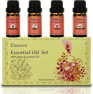 Essential Oils Set,100% Pure Natural,4 Scents(Clove/Chamomile/Rose/Ylang),for Valentine's Day GIF and Home Fragrance,Aroma Therapy Oil,Gift for Friends/Family (0.33Fl Oz*4, Flower Set)