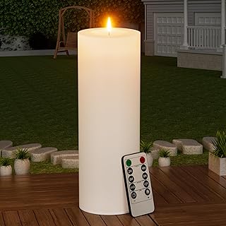BUTHY 12" x 4" Large Outdoor Candle with Timer Waterproof Flickering LED Flameless Candle Battery Operated with Remote Fake Pillar Candle Realistic for Patio Porch Lantern, White 1 Pack