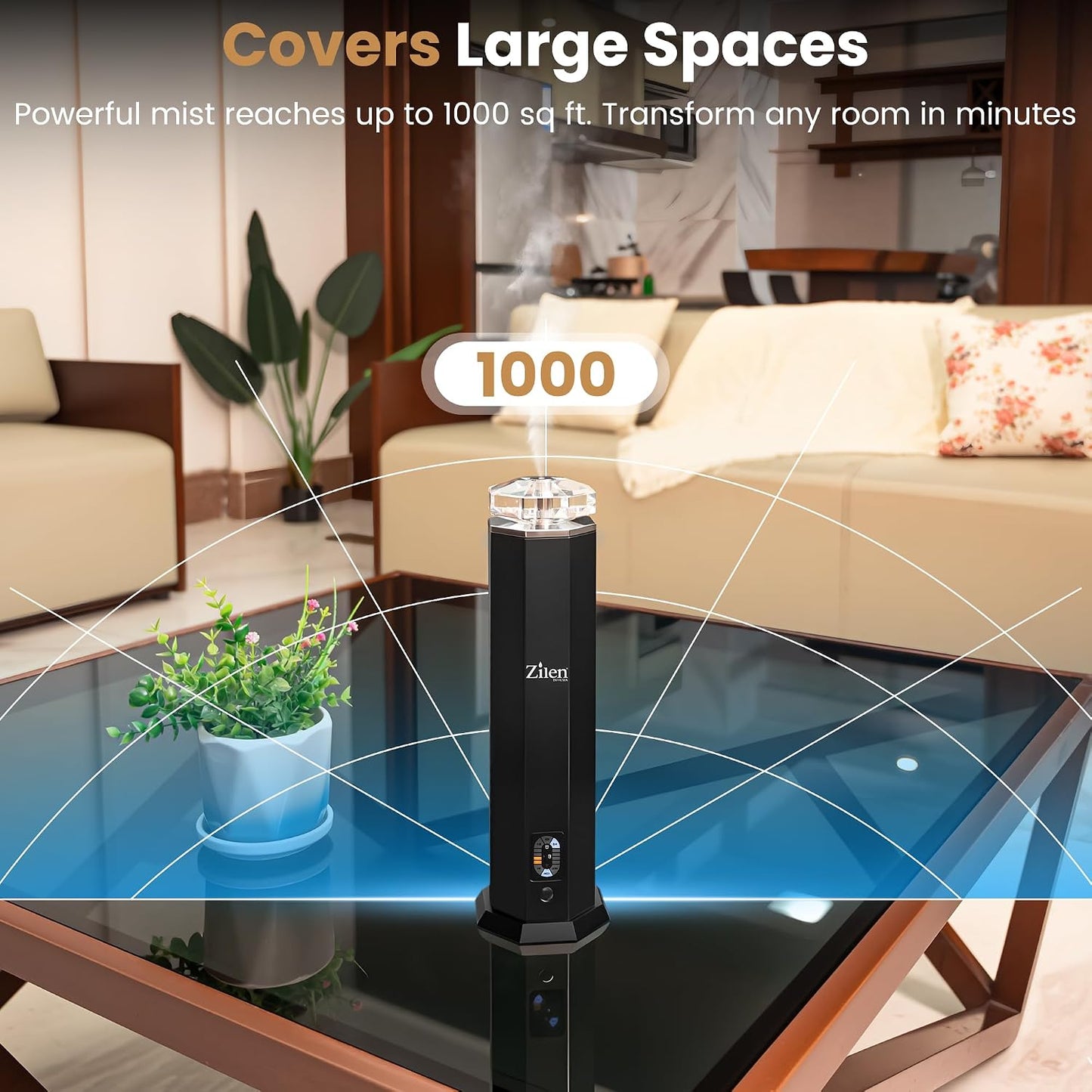 Limited Edition Design - Waterless Essential Oil Diffuser – 3600mAh Rechargeable Nebulizing Cold Air Scent Machine, Portable Luxury Crystal & Steel Design, Covers Up to 1,000 Sq Ft for Large Rooms