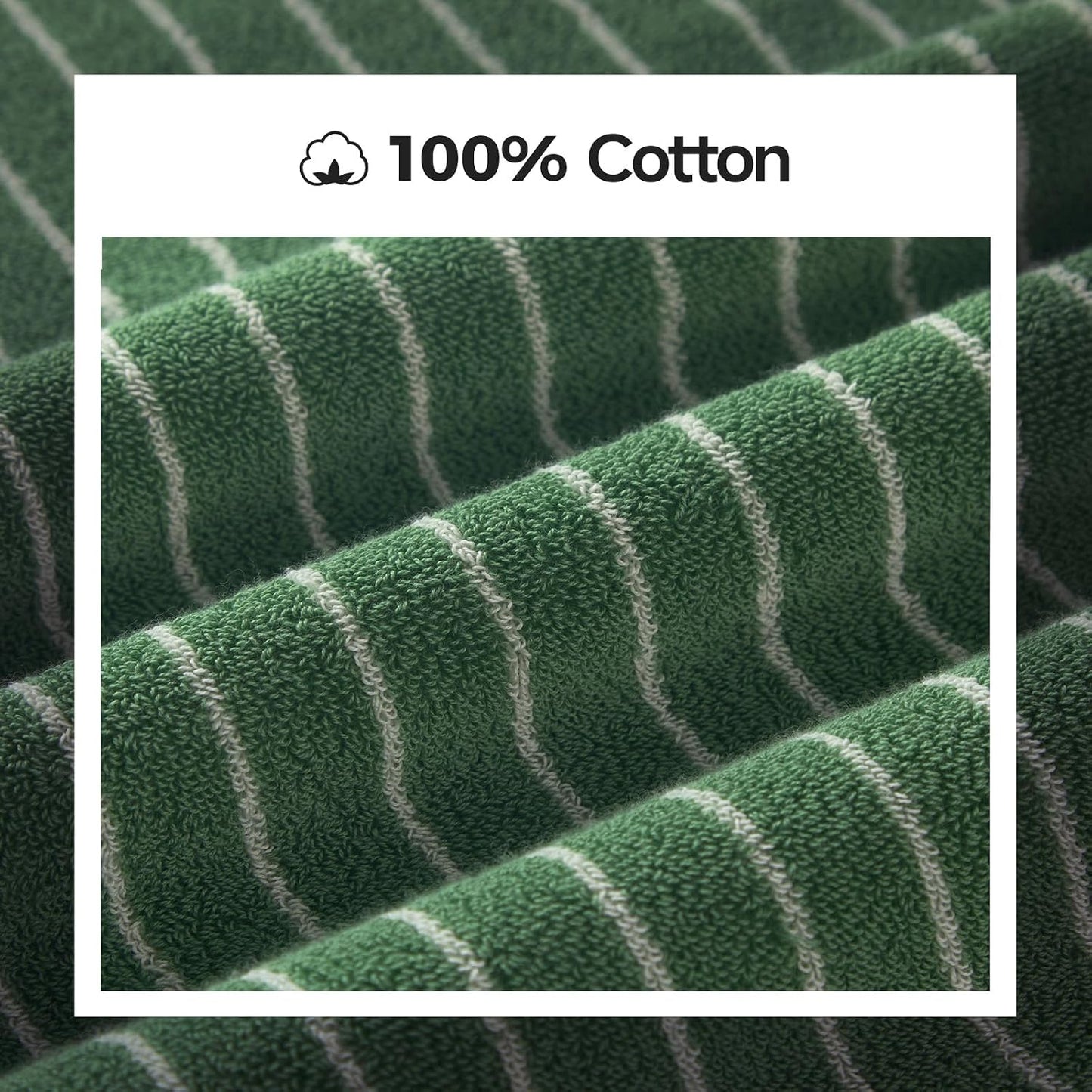 ecolook Premium Bath Towel Set of 6 Pieces – 100% Cotton, Super Absorbent & Quick Dry, Striped Towels for Bathroom, Spa & Swim – 2 Bath, 2 Hand, 2 Washcloths, Olive Green