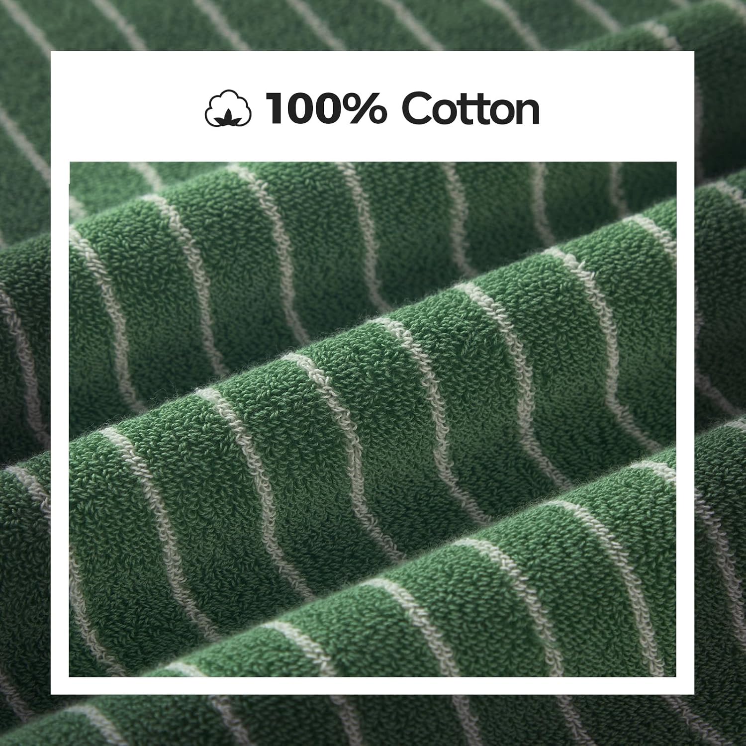 ecolook Premium Bath Towel Set of 6 Pieces – 100% Cotton, Super Absorbent & Quick Dry, Striped Towels for Bathroom, Spa & Swim – 2 Bath, 2 Hand, 2 Washcloths, Olive Green