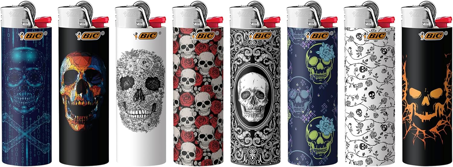 BIC Special Edition Skulls Series Maxi Pocket Lighters, Great for Lighting Candles, Set of 8 Lighters
