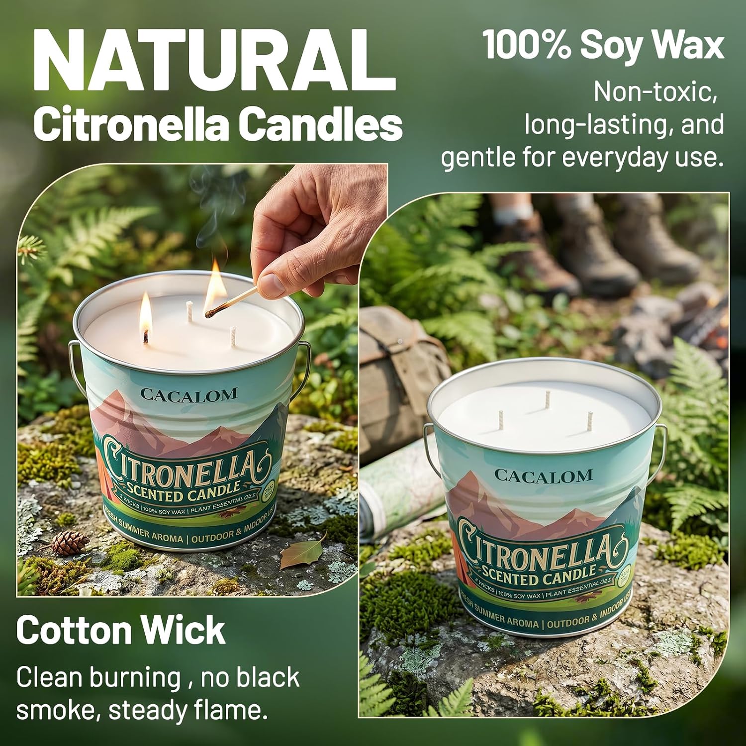 Citronella Candles Outdoor, Large 25oz Citronella Candle for Patio, 3-Wick Soy Wax Natural Candle with up to 65 Hours of Burning time, Summer Outdoor Candles Perfect for Yards, Gardens and Camping