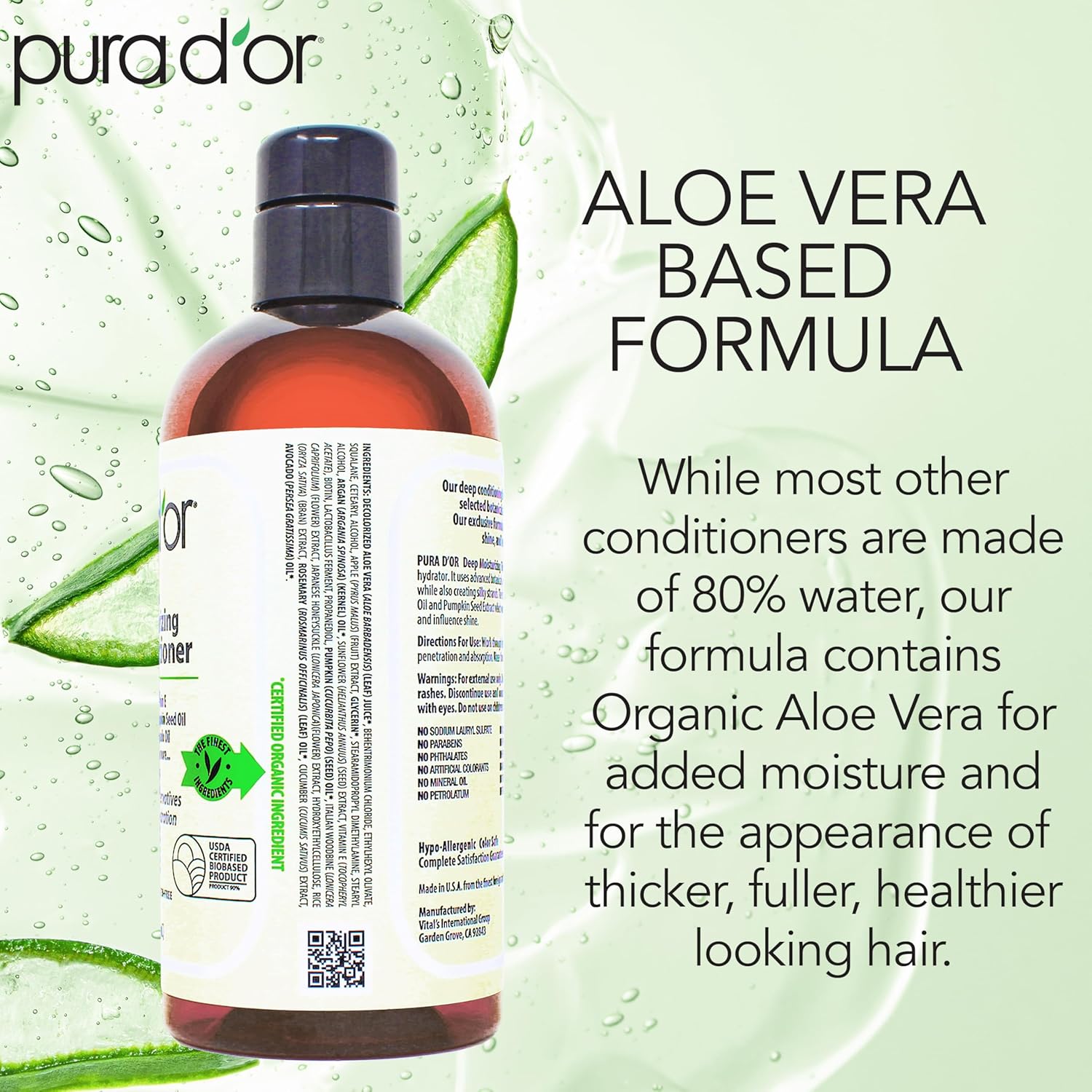 PURA D'OR Deep Moisturizing Biotin Conditioner Thickens, Softens, & Moisturizes Dry, Frizzy, Damaged Hair w/Argan Oil, Pumpkin, Rosemary, Honeysuckle, Vitamin E, Men & Women, 16oz