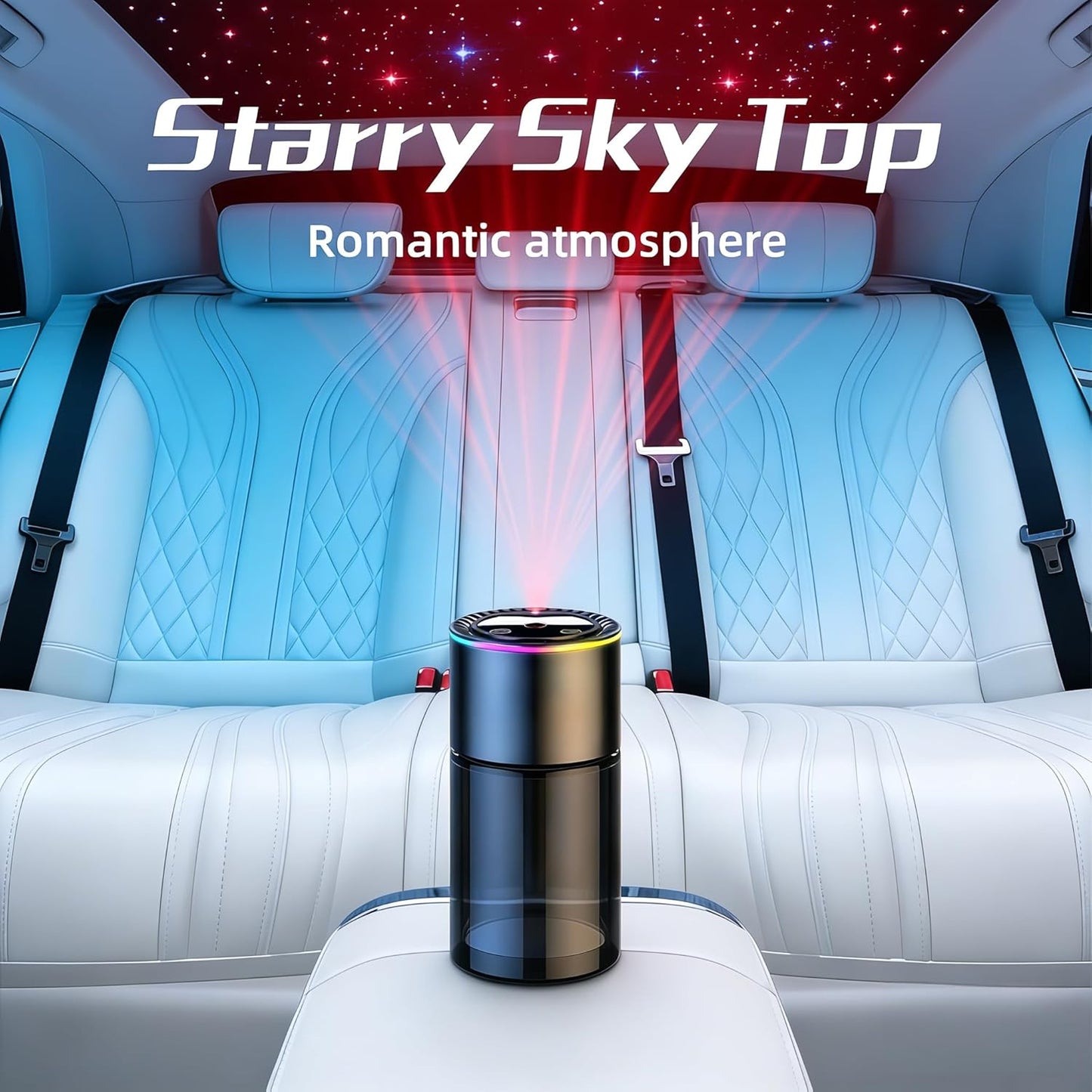Smart Car Air Freshener Diffuser with Star Projector & Mood Lights - 160ml Large Capacity, 3 Modes, Automatic Mode, 500mAh Long-Lasting Battery, Cologne Scent for Car & Home
