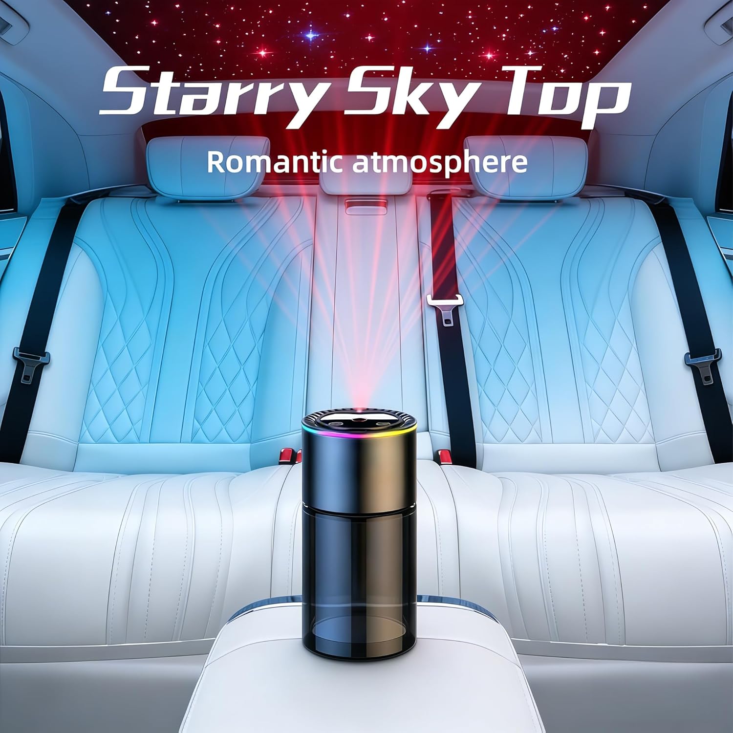Smart Car Air Freshener Diffuser with Star Projector & Mood Lights - 160ml Large Capacity, 3 Modes, Automatic Mode, 500mAh Long-Lasting Battery, Cologne Scent for Car & Home