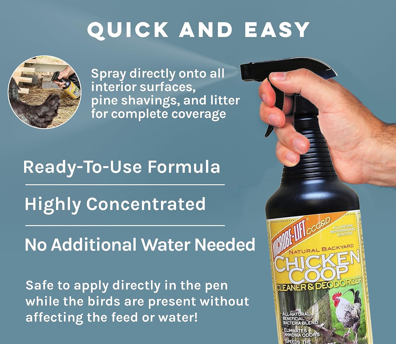 Microbe-Lift Chicken Coop Cleaner & Deodorizer – 32 oz – Natural Cleaner & Deodorizer for Chicken Waste, Bedding & Surfaces – Helps Maintain a Clean Poultry Space