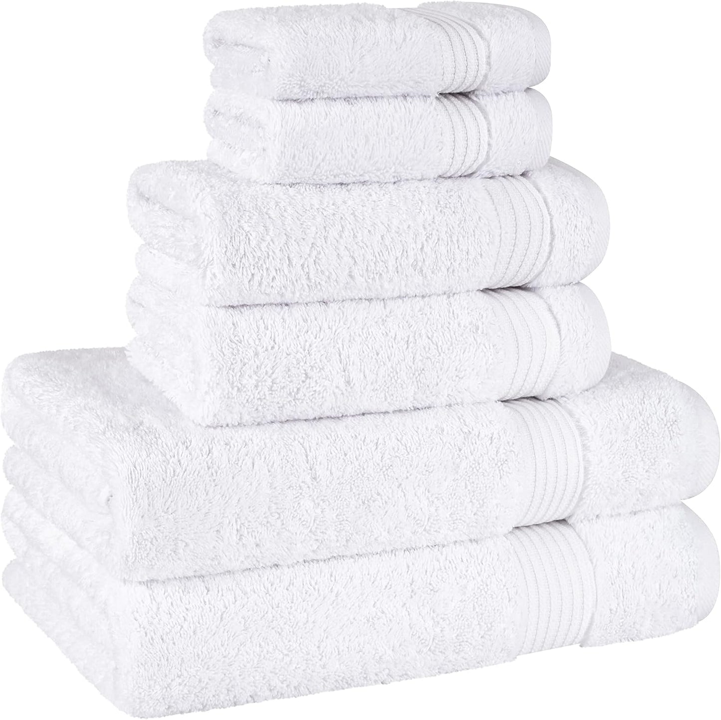 Cotton Paradise 100% Cotton Turkish Towel Set, Soft Absorbent Quick Dry, 6 Piece Towel Set, Snow White
