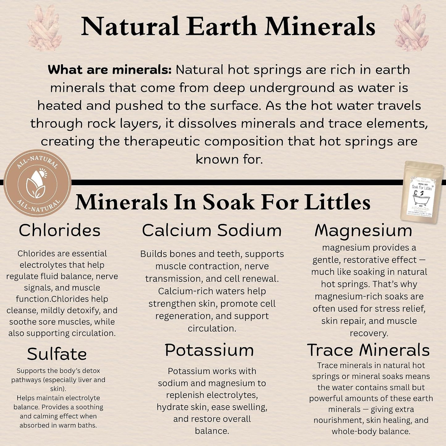 Soak for Littles: Mineral Bath Soak, 100% Organic Natural Earth Minerals,(Age 3m Plus) Better Than Oatmeal Bath Baby, Epsom, Oatmeal, or Kids Salts Baths, A Natural Hot Spring -4 Soaks