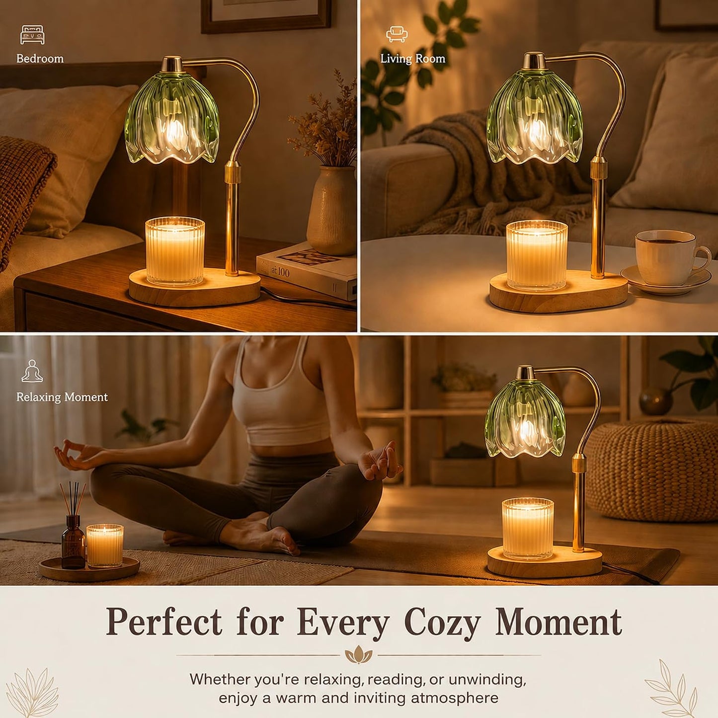 Candle Warmer Lamp with Timer Dimmable Green Candle Lamp Warmer with 2 Bulbs Adjustable Height Birthday Gifts for Women Mothers's Day Gifts House Warming for New Home Decor