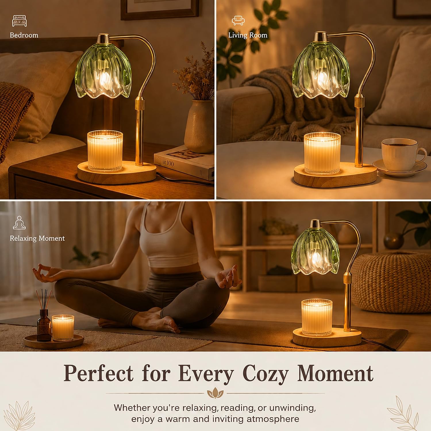 Candle Warmer Lamp with Timer Dimmable Green Candle Lamp Warmer with 2 Bulbs Adjustable Height Birthday Gifts for Women Mothers's Day Gifts House Warming for New Home Decor