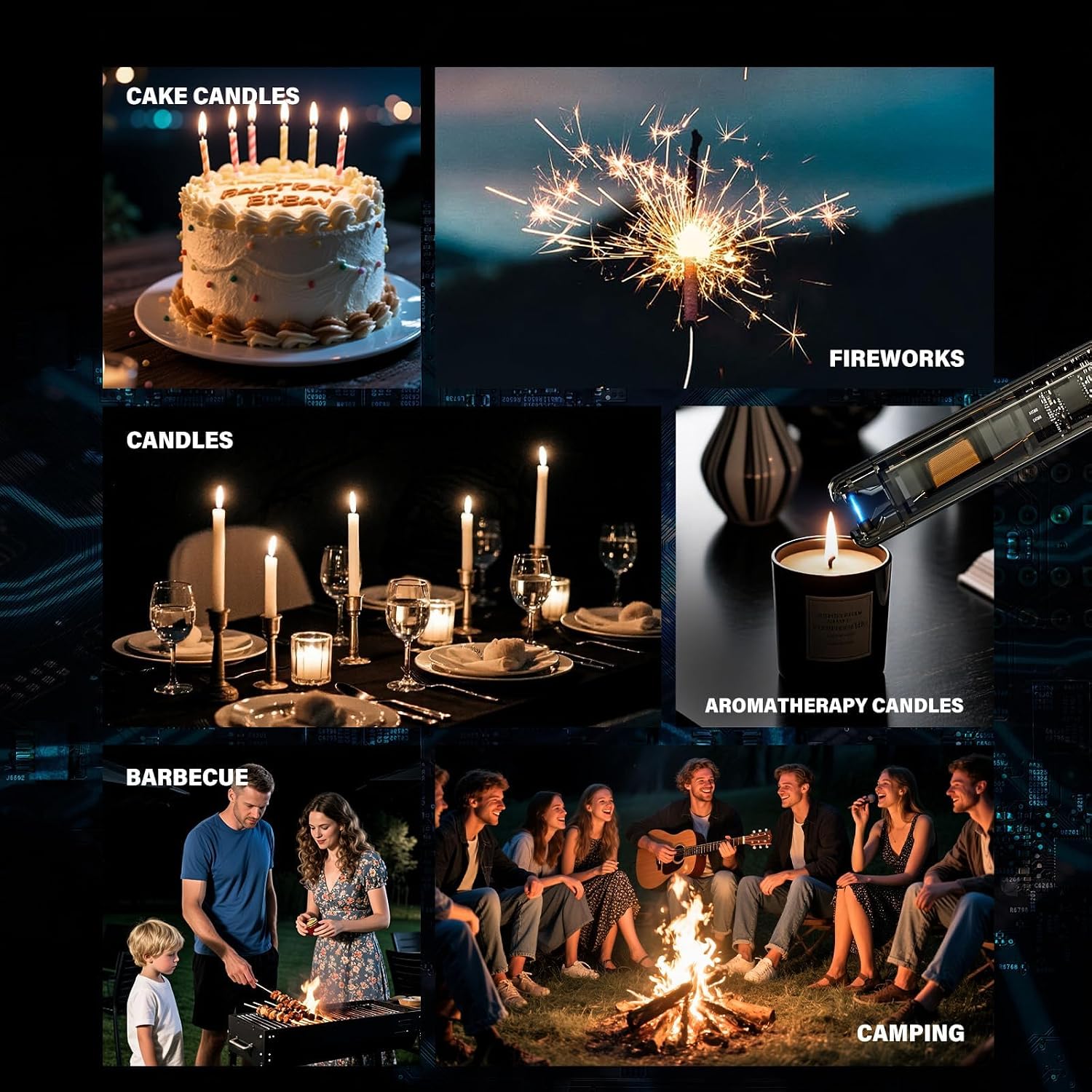 KTEBO 2 Pack Electric Candle Lighters - Rechargeable USB-C Arc Lighters with LED Display & Transparent See-Through Tech Design, Windproof Long Lighter for Candles,BBQ,Camping,Stoves,Stocking Stuffers