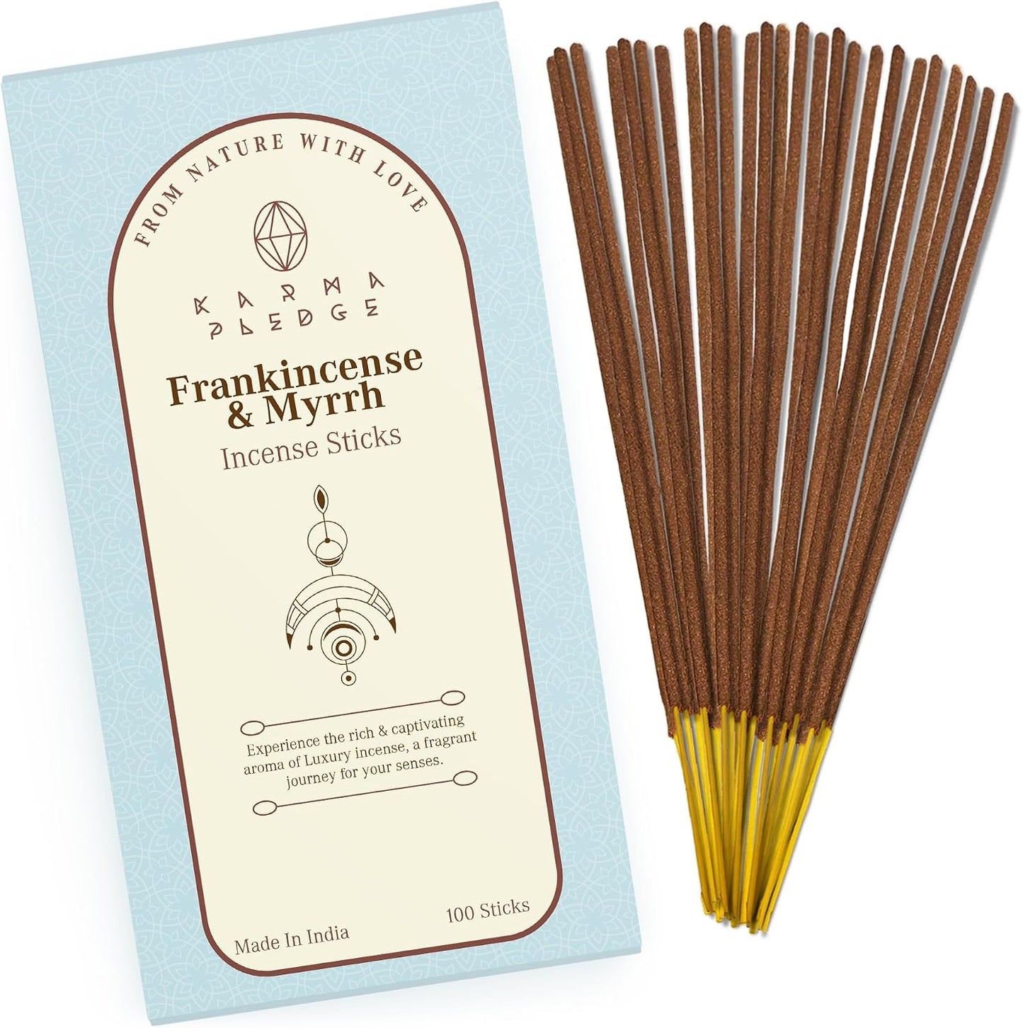 KarmaPledge Frankincense & Myrrh Incense Sticks, Burn Time 45-60 Min, 100 Sticks