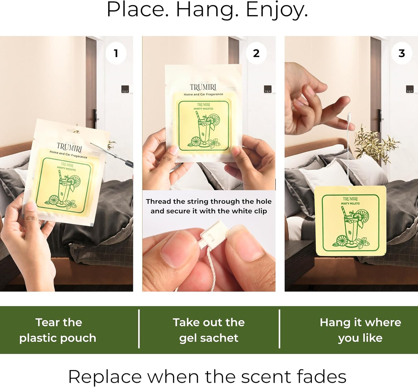 Minty Mojito - Scented Sachets for Drawer and Closet Freshener with Long Lasting Scent - Pack of 3 - Home Fragrance Sachet Bag Dresser Refresher Packet - Olores para Closet De Ropa