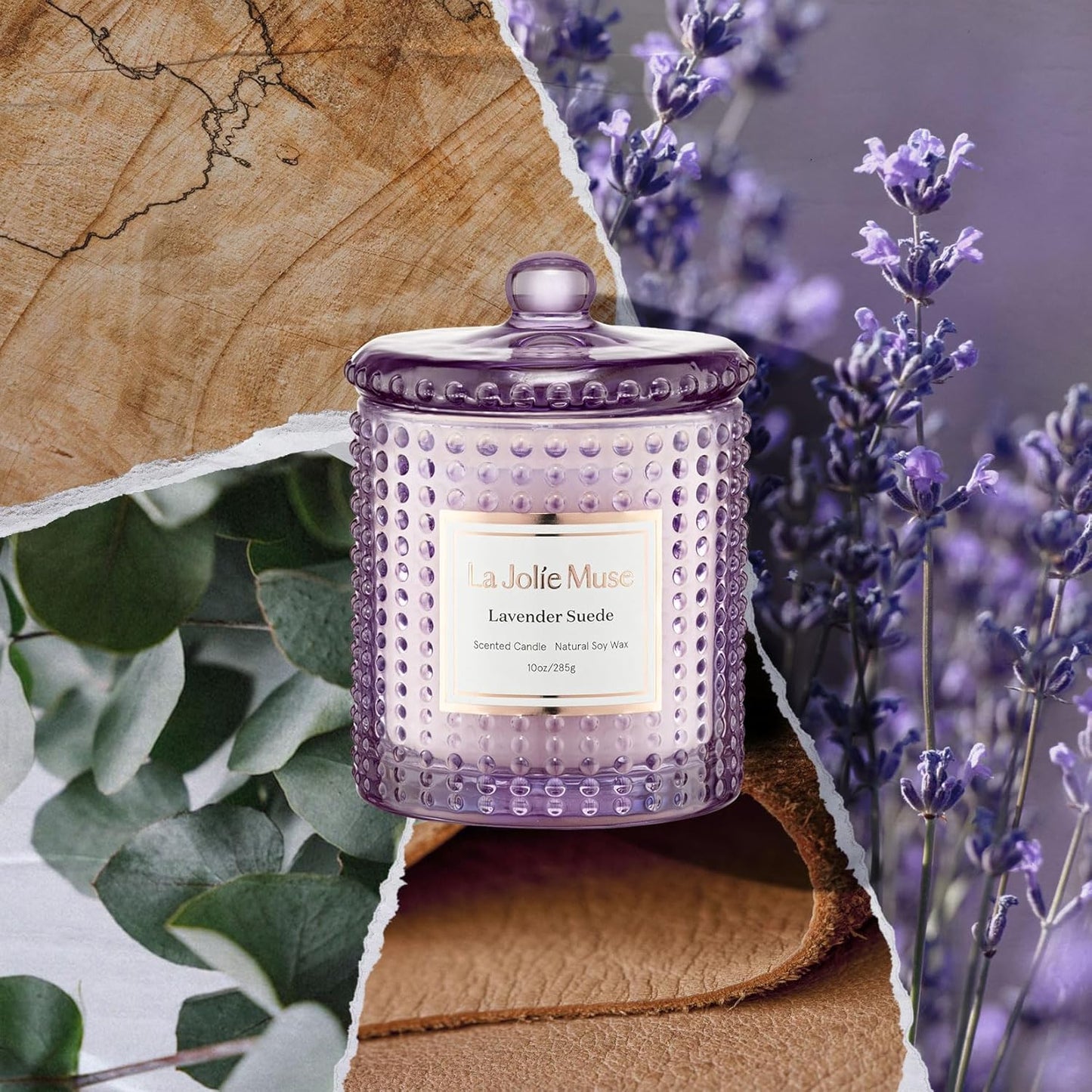 LA JOLIE MUSE Lavender Suede Scented Candle for Home | Purple Jar Candle | Non Toxic Natural Soy | Relaxing Aromatherapy Candles | Luxury Gifts for Women | 55 Hrs