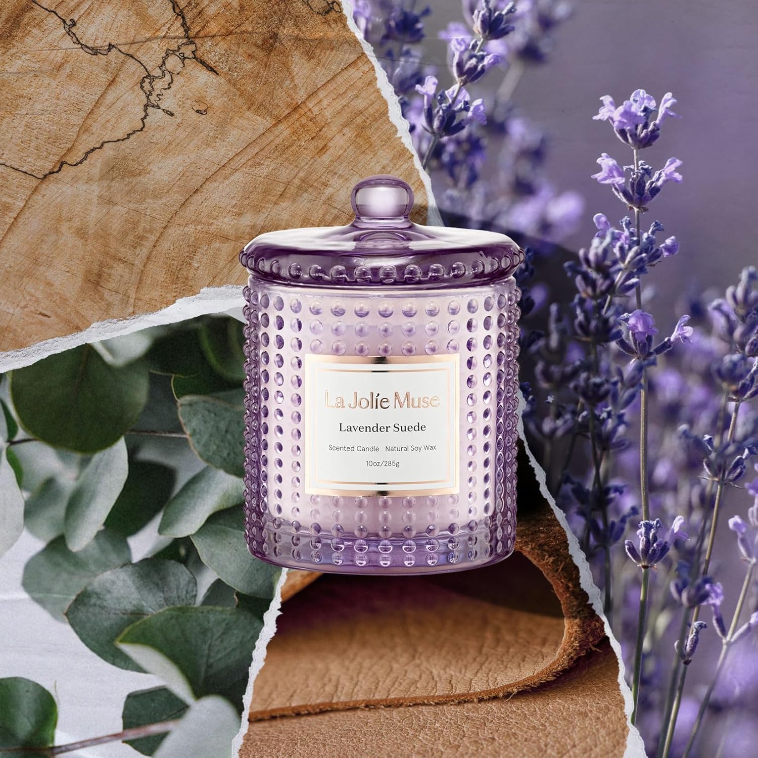 LA JOLIE MUSE Lavender Suede Scented Candle for Home | Purple Jar Candle | Non Toxic Natural Soy | Relaxing Aromatherapy Candles | Luxury Gifts for Women | 55 Hrs