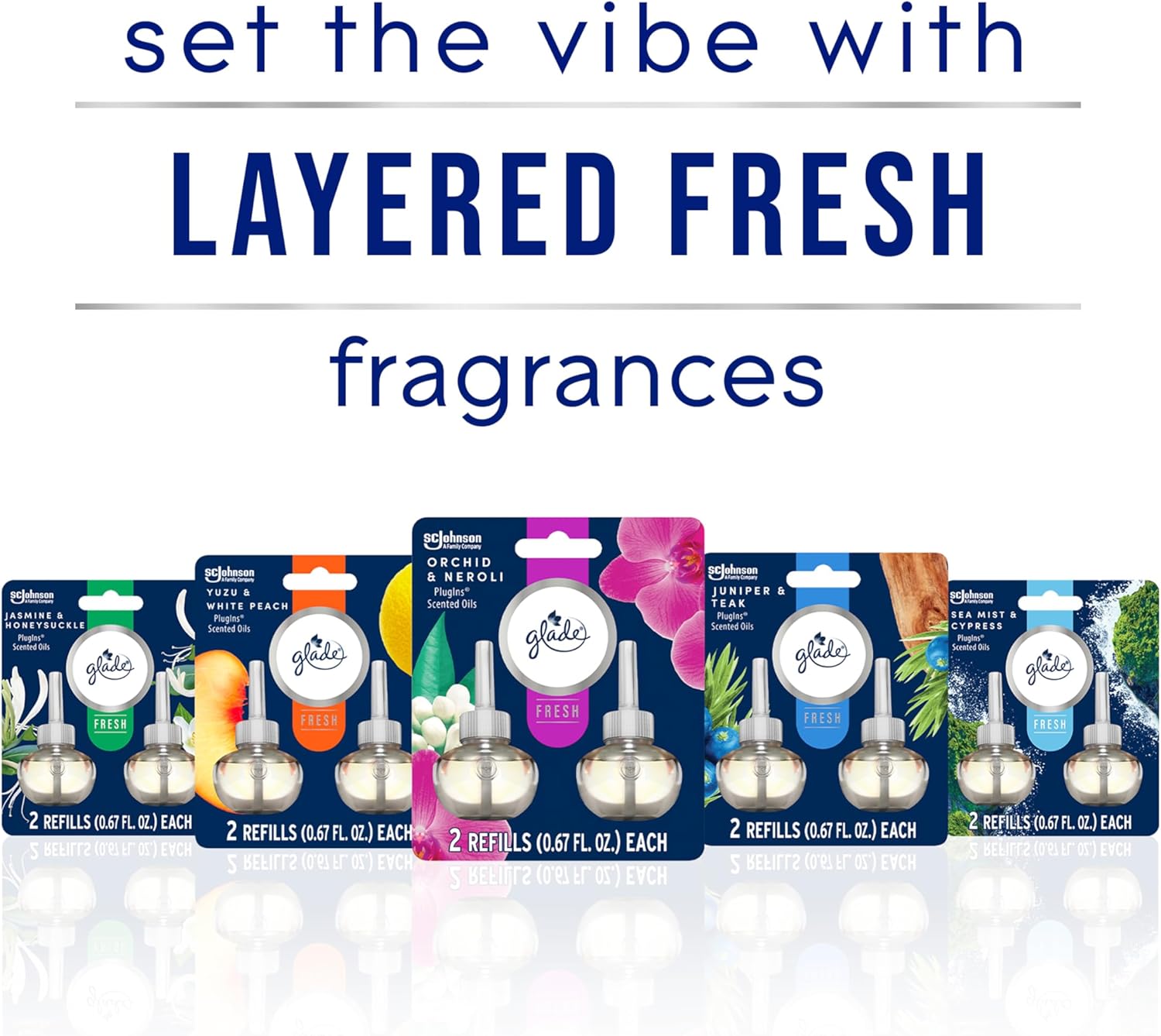 Glade PlugIns Refills Air Freshener, Scented and Essential Oils for Home and Bathroom, Orchid & Neroli, Fresh Collection 3.35 Fl Oz, 5 Count