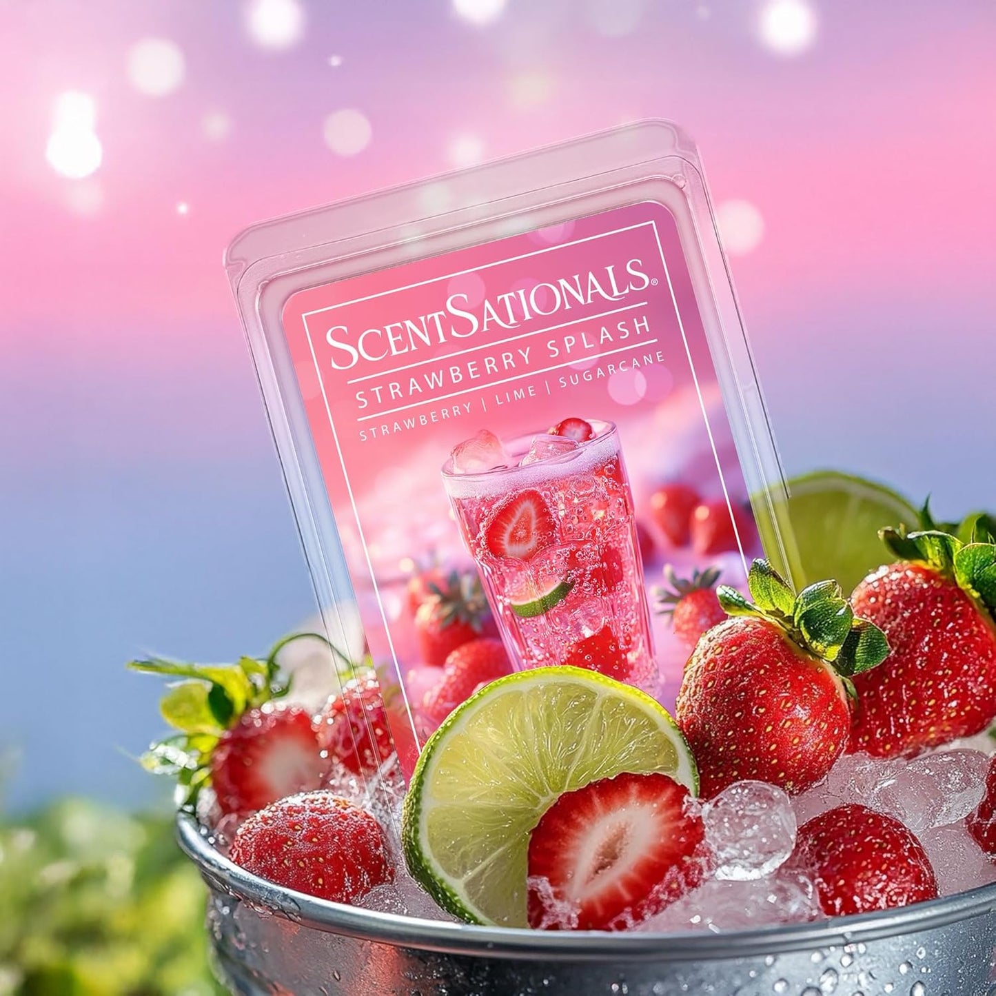 Scentsationals Strawberry Splash Scented Wax Melts - Strawberries, Lime, & Sugarcane, 10oz (24 Cubes)