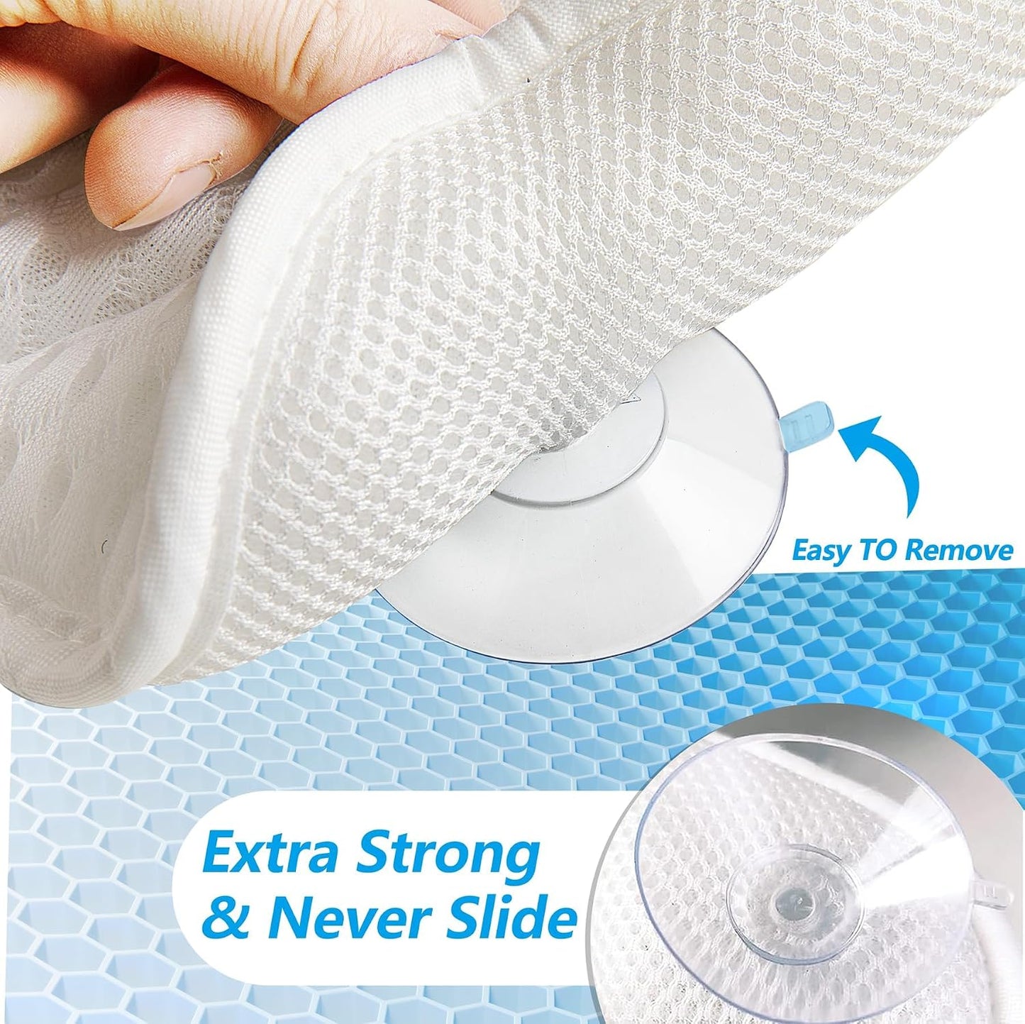 Bath Pillow for Tub, Luxury Bathtub Pillows with Head, Neck and Back Support, Bath Tub Pillow with Soft 4D Breathable Air Mesh Fabric and Non-Slip Suction Cups, Relaxing Bath Tub Accessories, White