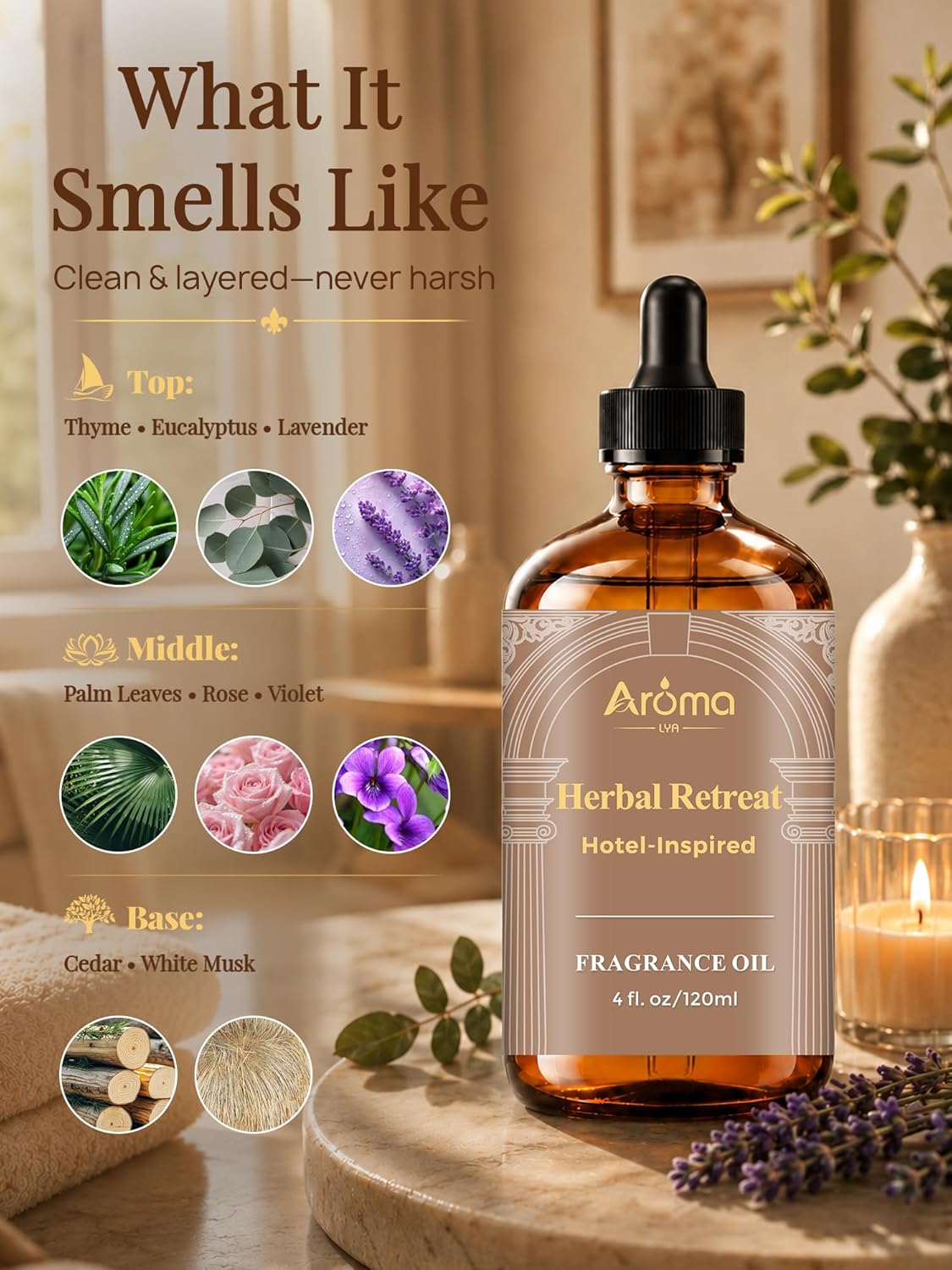 Herbal Retreat — a Hotel-Inspired Diffuser Oil with a Beach-Spa Vibe, Hotel Diffuser Oil for Diffuser for Home Fragrance Oil for Ultrasonic and Waterless Diffusers and Crafting