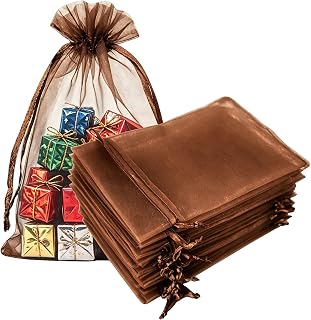 50 Pcs Gift Organza Bags Drawstring 5x7 inch Brown for Jewelry,Candy,Dried Lavender Flowers Sheer Fabric Clear Mesh Carry Sachets for Baby Shower,Christmas,Party Favors,Birthday,Wedding,Bridal Shower