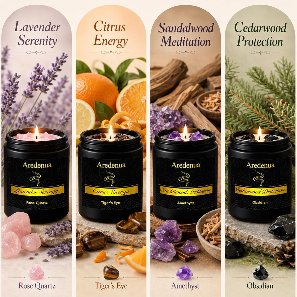 4-Pack Scented Candles with Crystals, 28 oz Soy Candles for Women Men