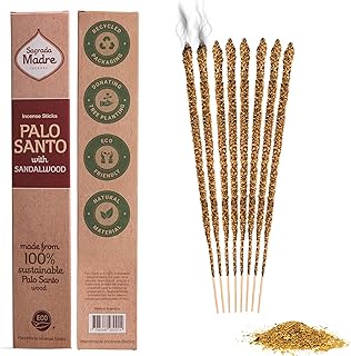 Sagrada Madre 8pcs Wildly Harvested Thick Palo Santo Incense Sticks (Sandalwood), 9” Long - Eco Friendly, Non-Toxic, Aromatic Incense Sticks (1hr Burning Time) to Heal & Calm Your Body and Environment