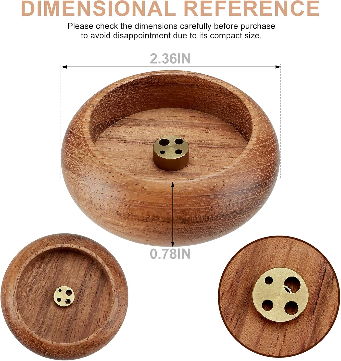 Natural Wood Incense Holder with 4 Holes, 2.36" Wooden Incense Burner for Sticks, White Sage & Palo Santo, Handmade Ash Catcher for Home, Meditation, Yoga