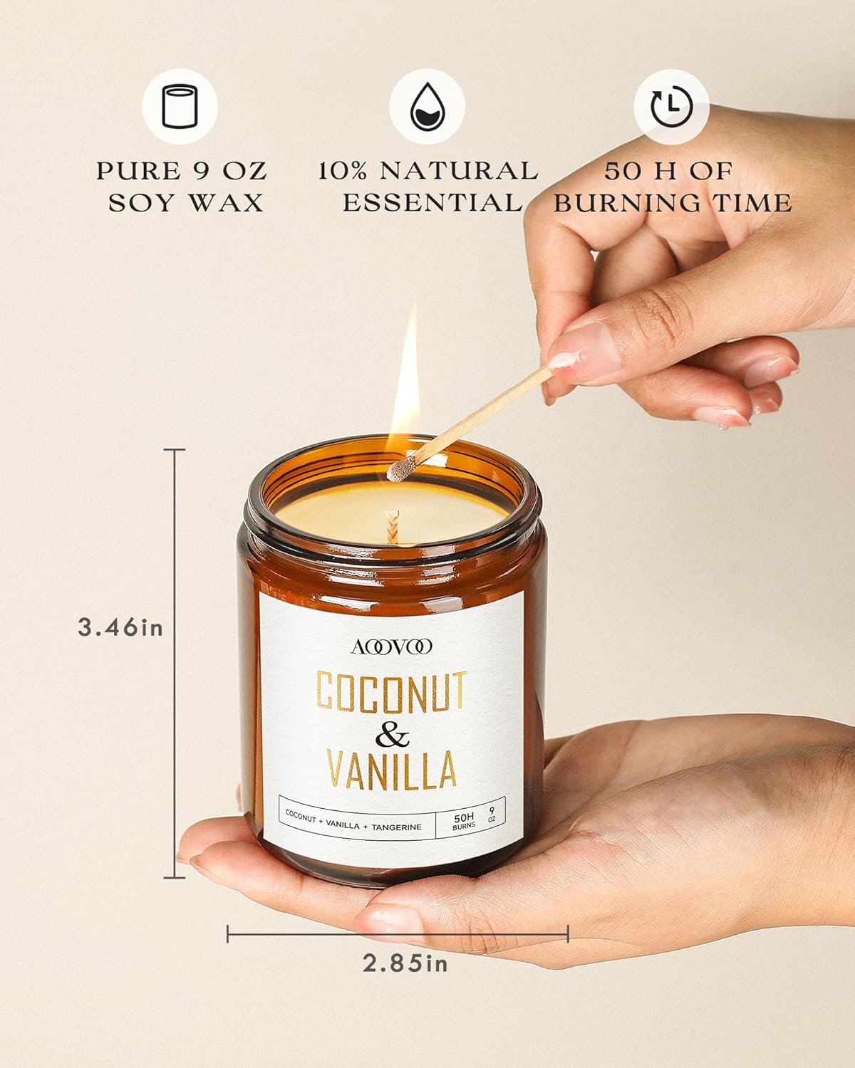 AOOVOO Coconut Vanilla Candles - 9 oz Scented Candles, Aromatherapy Candle, Soy Candle for Home Scented