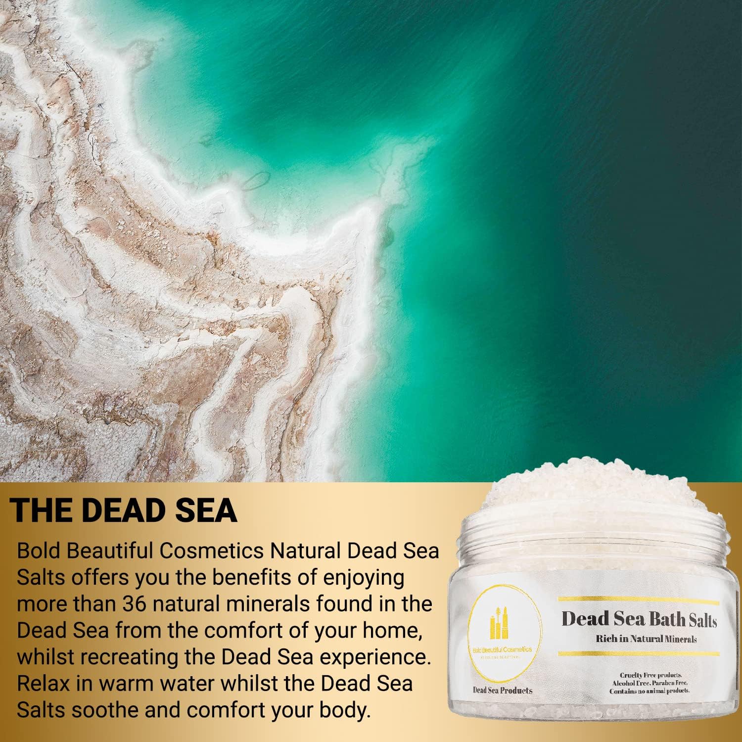 Dead Sea Bath Salt and Feet Soaking by Bold Beautiful Cosmetics Natural Skin Rejuvenation, Cleansing, Muscle Relaxation and Exfoliating Bath Salt Mineral-Rich Formula - 8.8 Oz