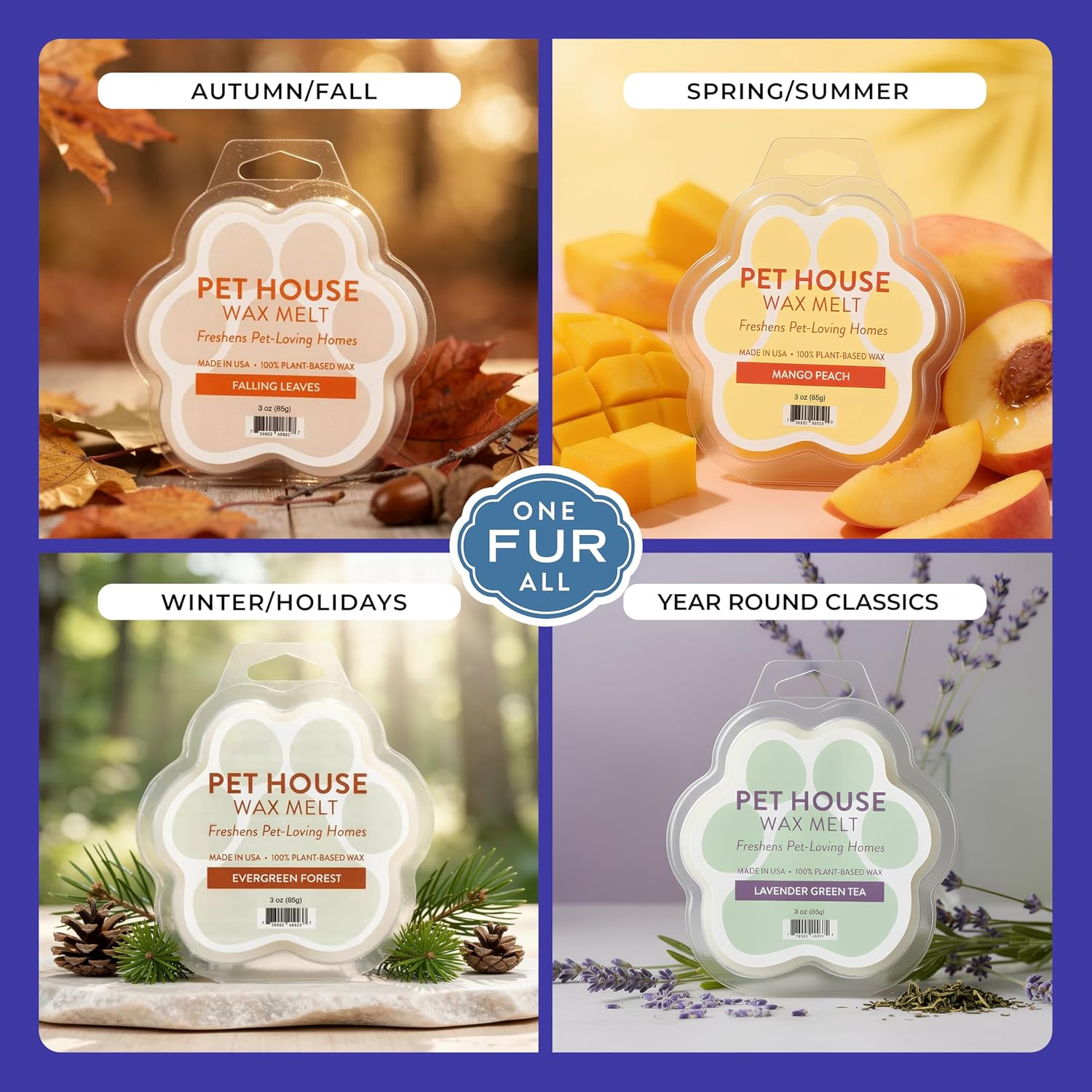 One Fur All Pet House Scented Wax Melts Natural, Plant Based Soy Wax Melts for Pet Odor, Long Lasting Fragrance for Fresh Smelling Homes, Sea Salt & Citrus Pack of 2