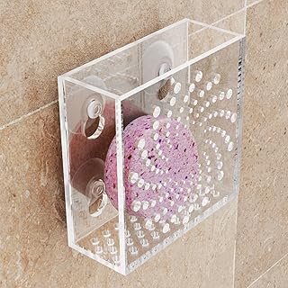 NiHome Acrylic Shower Steamer Tray Clear, Shower Steamer Holder with 4 Suction Cups and Self-Adhesive Tape, Extends Fragrance Duration, Prevents Stepping and Drain Clogs, Fits Smooth Shower Surfaces