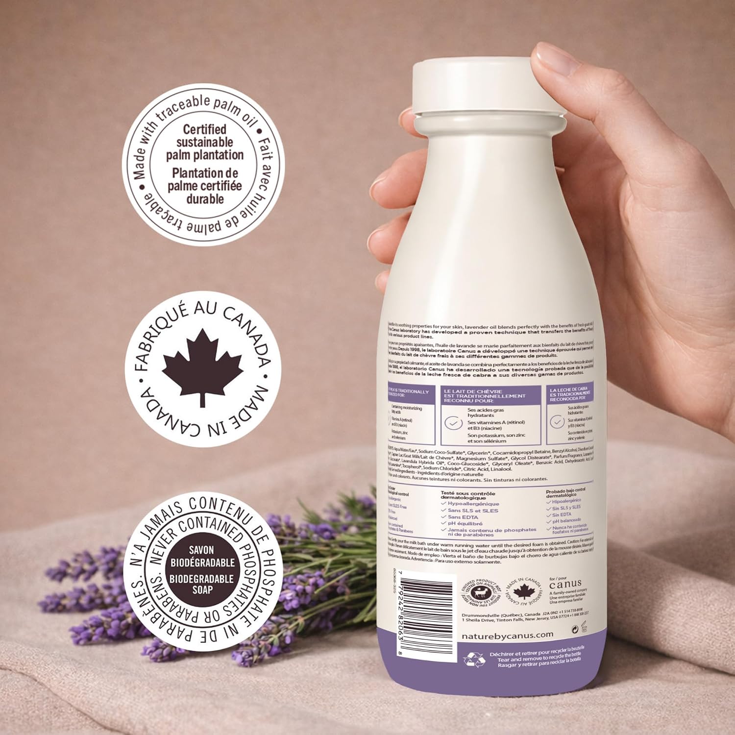 Nature by Canus Foaming Milk Bath, Fresh Canadian Goat Milk, Lavender Oil, Vitamins A B3, Potassium Zinc Selenium, 27.1 Fl Oz