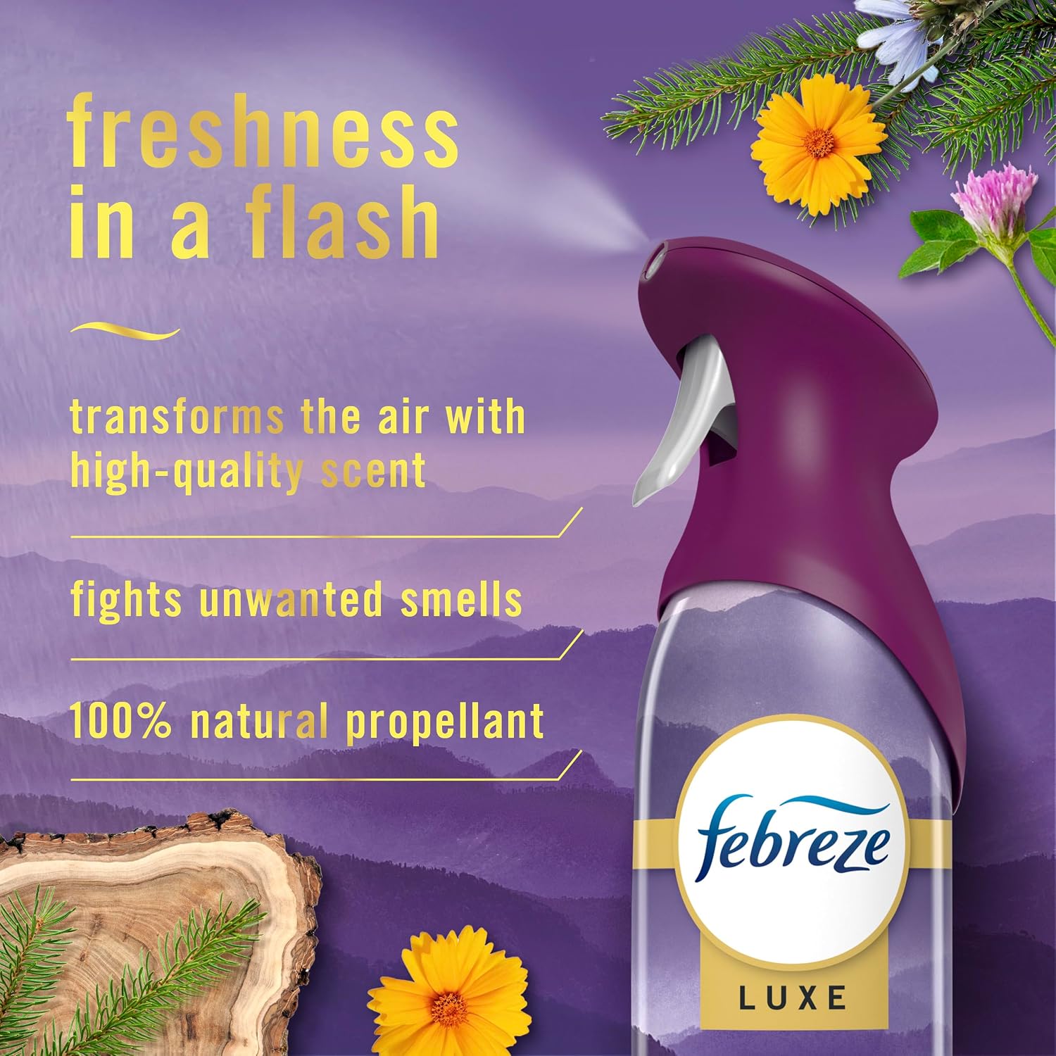 Febreze Air Mist Air Freshener Spray, Odor-Fighting Room Spray, Air Fresheners for Home and Bathroom and Kitchen, Aerosol Can, Mountain Scent, Purple, 8.8oz (Pack of 3)