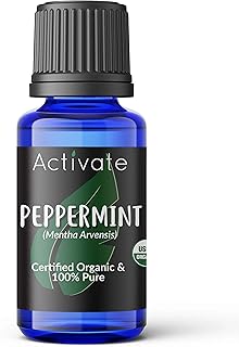 Activate Peppermint Organic Essential Oil 100% Pure, USDA Certified Organic, Premium Grade, Undiluted, Non-GMO, Therapeutic Natural Oils, Aromatherapy & Diffuser Use Gift 10ml
